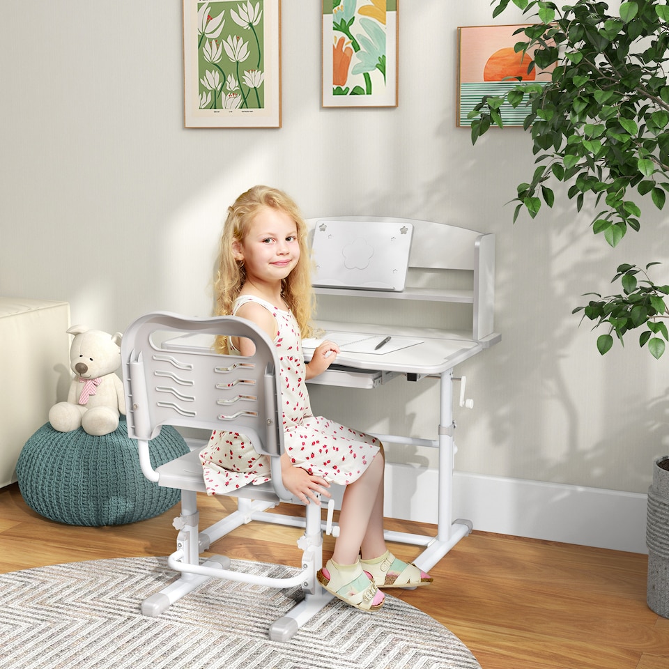 image 1 of ZONEKIZ Kids Desk and Chair Set, Height Adjustable Study Table for 6-12 Years | Grey