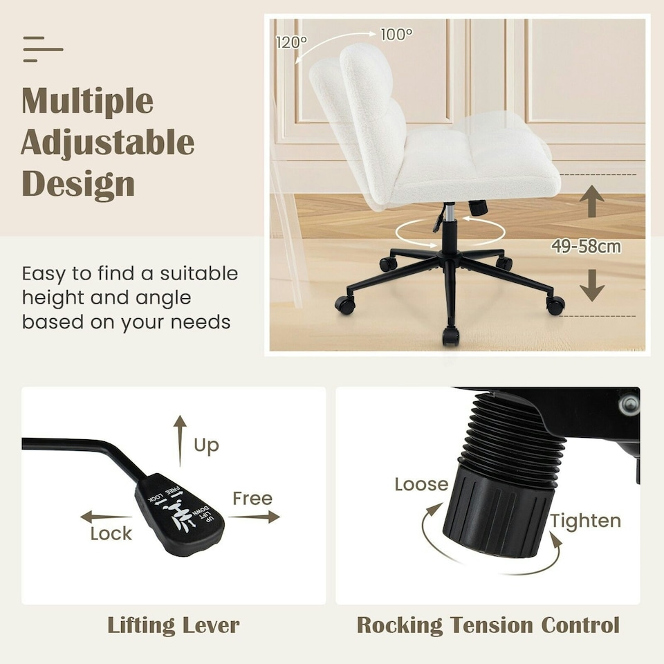 image 1 of COSTWAY Modern Office Chair Upholstered Criss Cross Chair Beige White