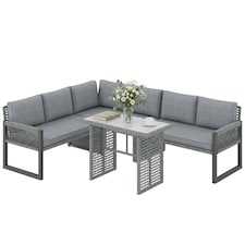 Outsunny 4 Piece Rattan Garden Furniture Set with 3 Loveseats, Table, Grey | Grey | Light grey | 225 x 172 x 72 cm