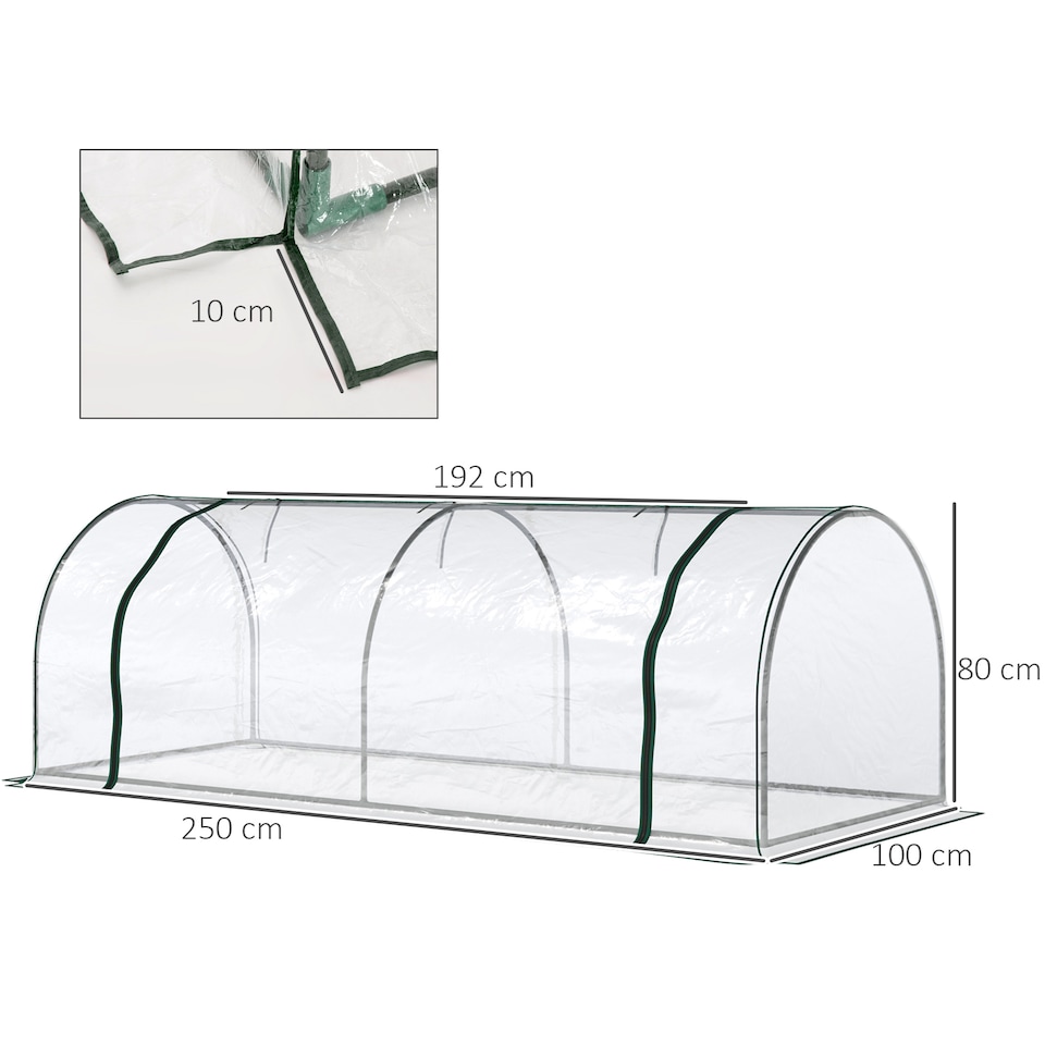 image 1 of Outsunny Tunnel Greenhouse Grow House Steel Frame PVC Transparent 250x100x80 cm