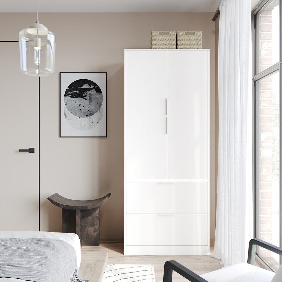 image 1 of FUJI 2 Door 2 Drawer Minimalist Bedroom Wardrobe Storage & Hanging Rail 180cm | Multi | White | 1