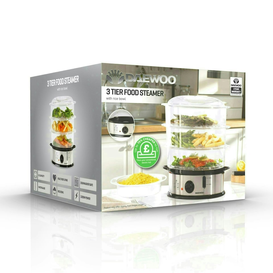 image 1 of Daewoo 9L Capacity, 3 Layer Food Steamer With Rice Bowl