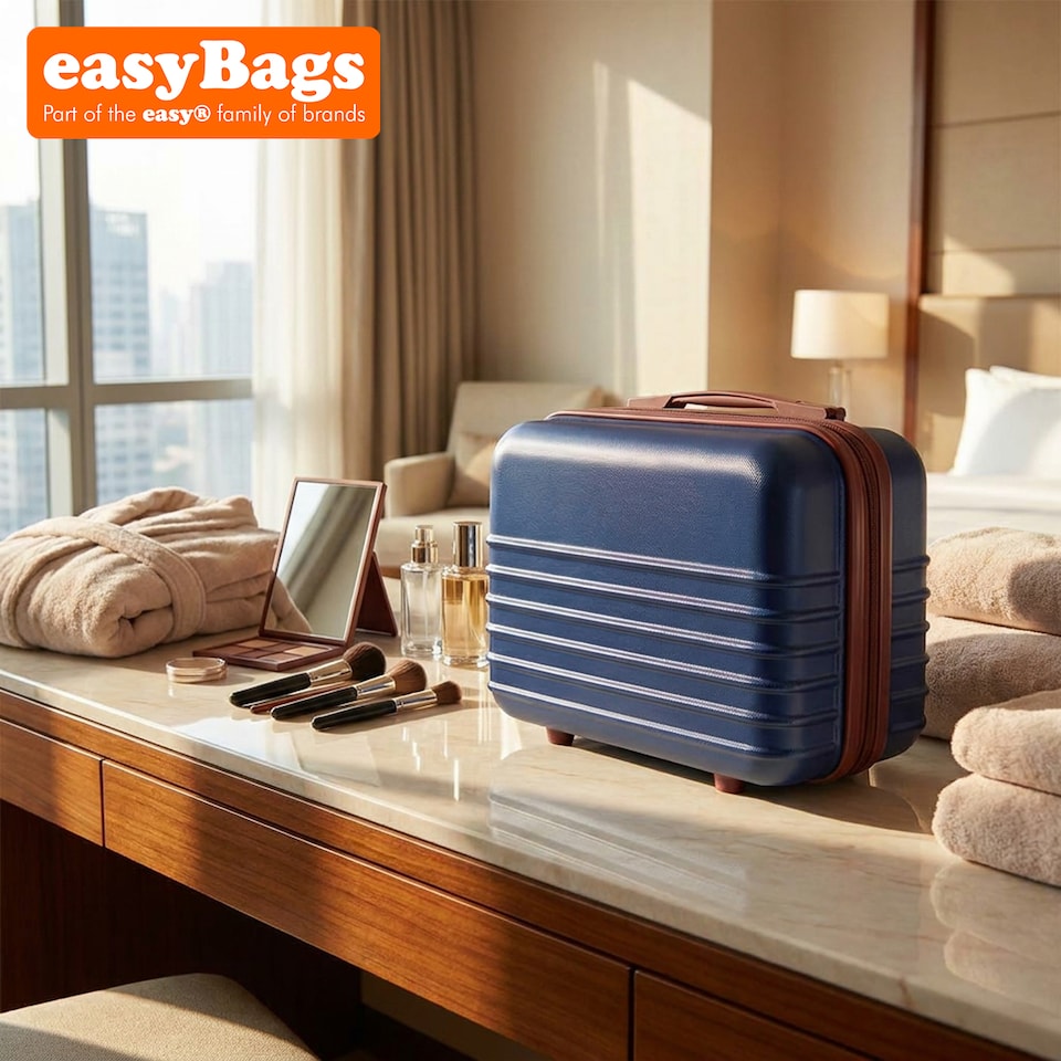 image 1 of ABS Hard Shell Travel Vanity Case - Compact Makeup & Toiletry Organiser - Navy