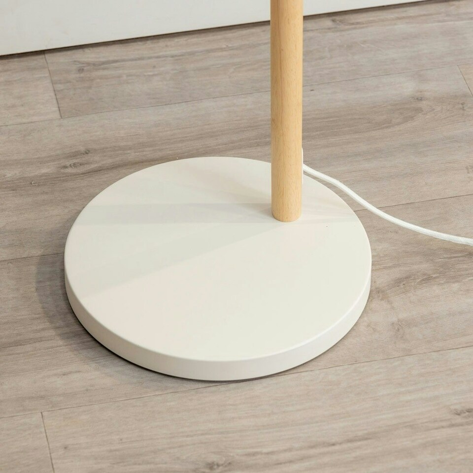 image 1 of ValueLights Adrianna Wooden Hanging Floor Lamp with White Drum Lamp Shade and LED Bulb