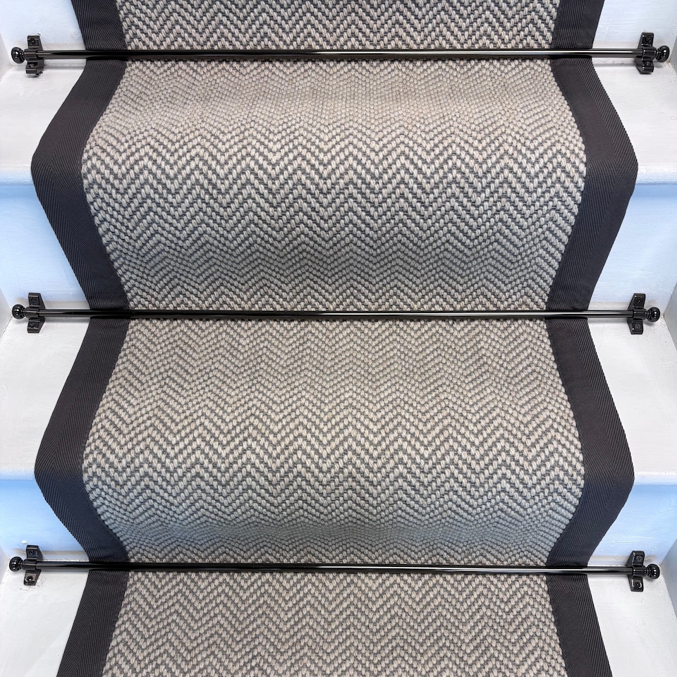 image 1 of Herringbone Dapple Wool Stair Runner With 100% Cotton Grey Border Sample