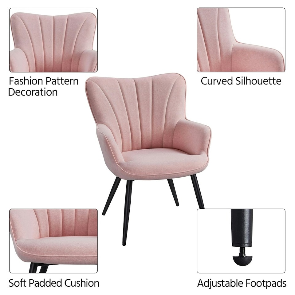 image 1 of Yaheetech Modern Pleated Curved Back Fabric Accent Chair Pink