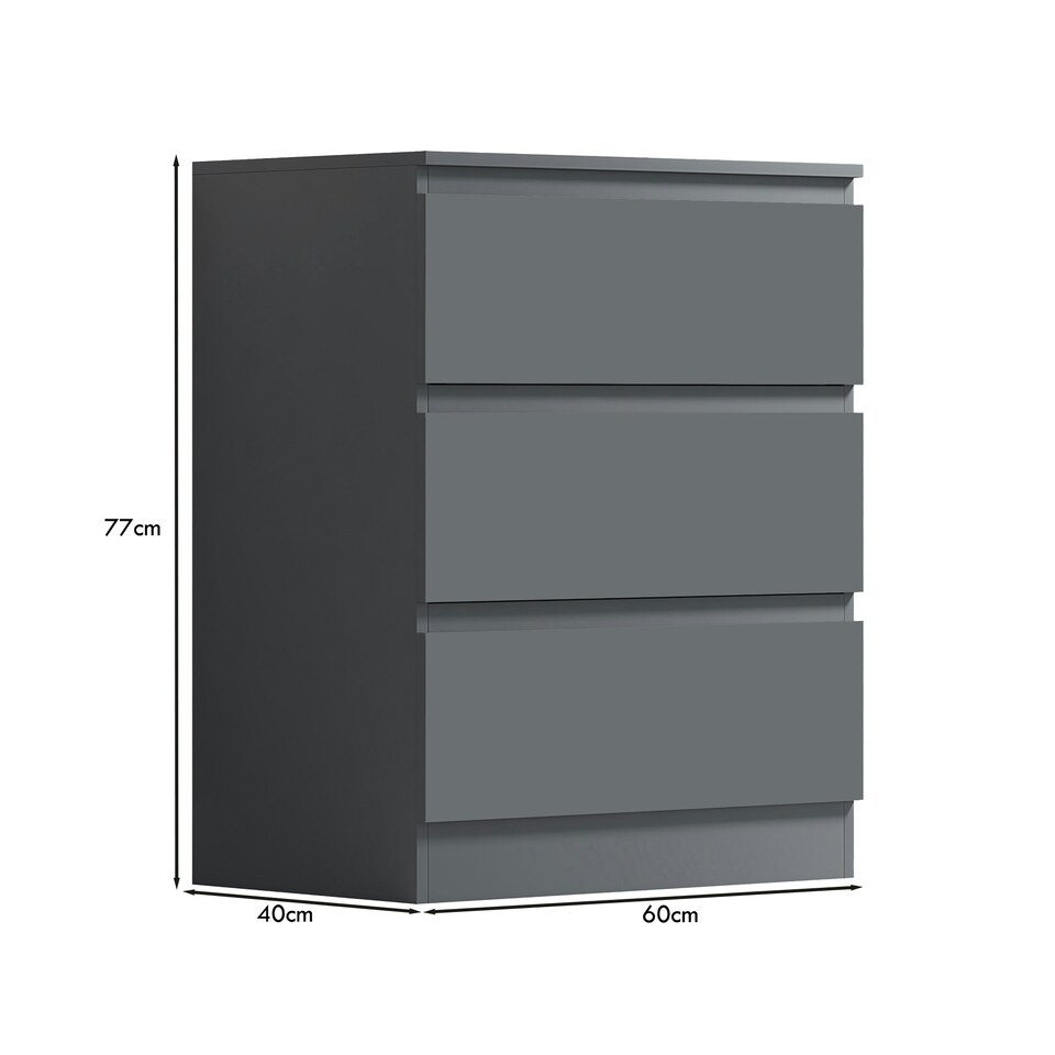 image 1 of FWStyle Carlton 3 Drawer Chest Of Drawers - Matt Dark Grey