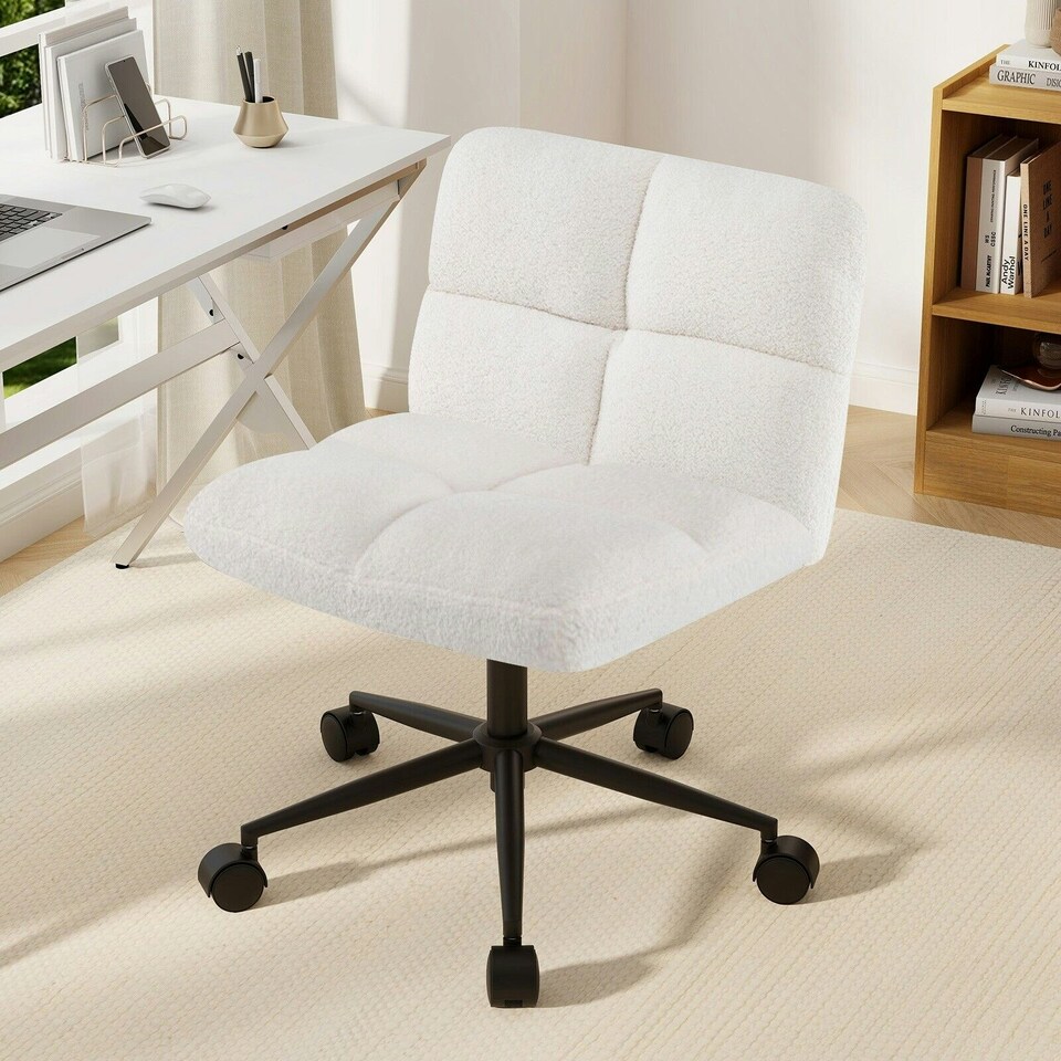 image 1 of COSTWAY Modern Office Chair Upholstered Criss Cross Chair Beige White