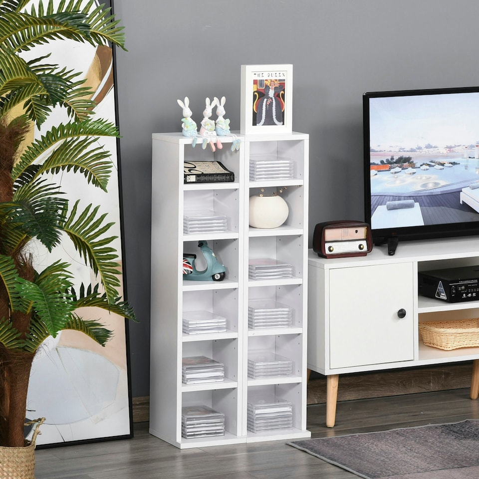 image 1 of HOMCOM Set of 2 CD Storage Units with Adjustable Shelves White