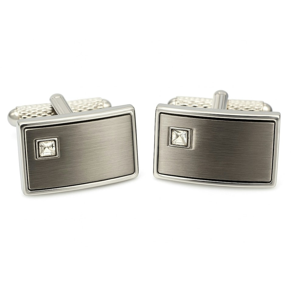 image 1 of Rhodium With Crystal Cufflinks - Onyx Art CK231