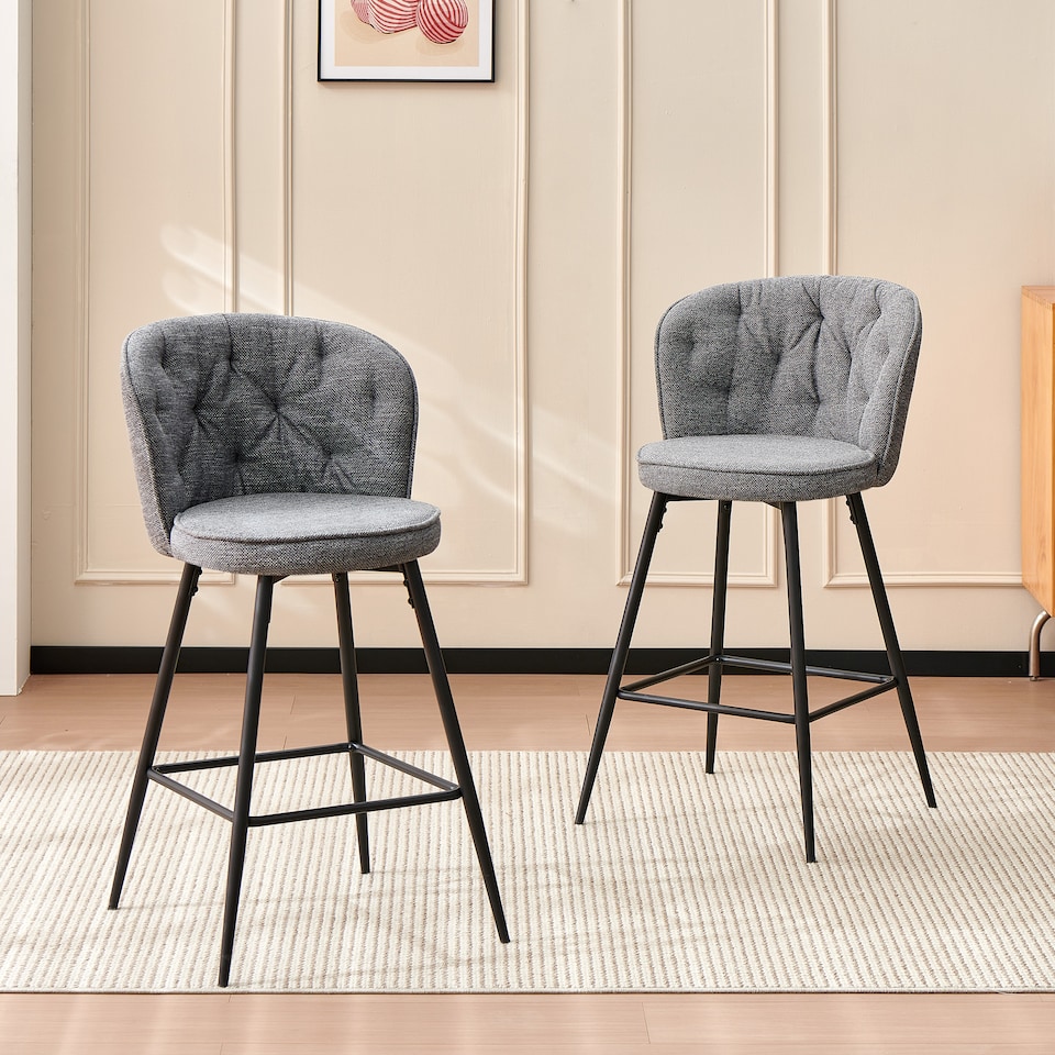 image 1 of SONARA Set of 2 Blended Woven Fabric Counter Height Bar Stools with Backrest | Grey