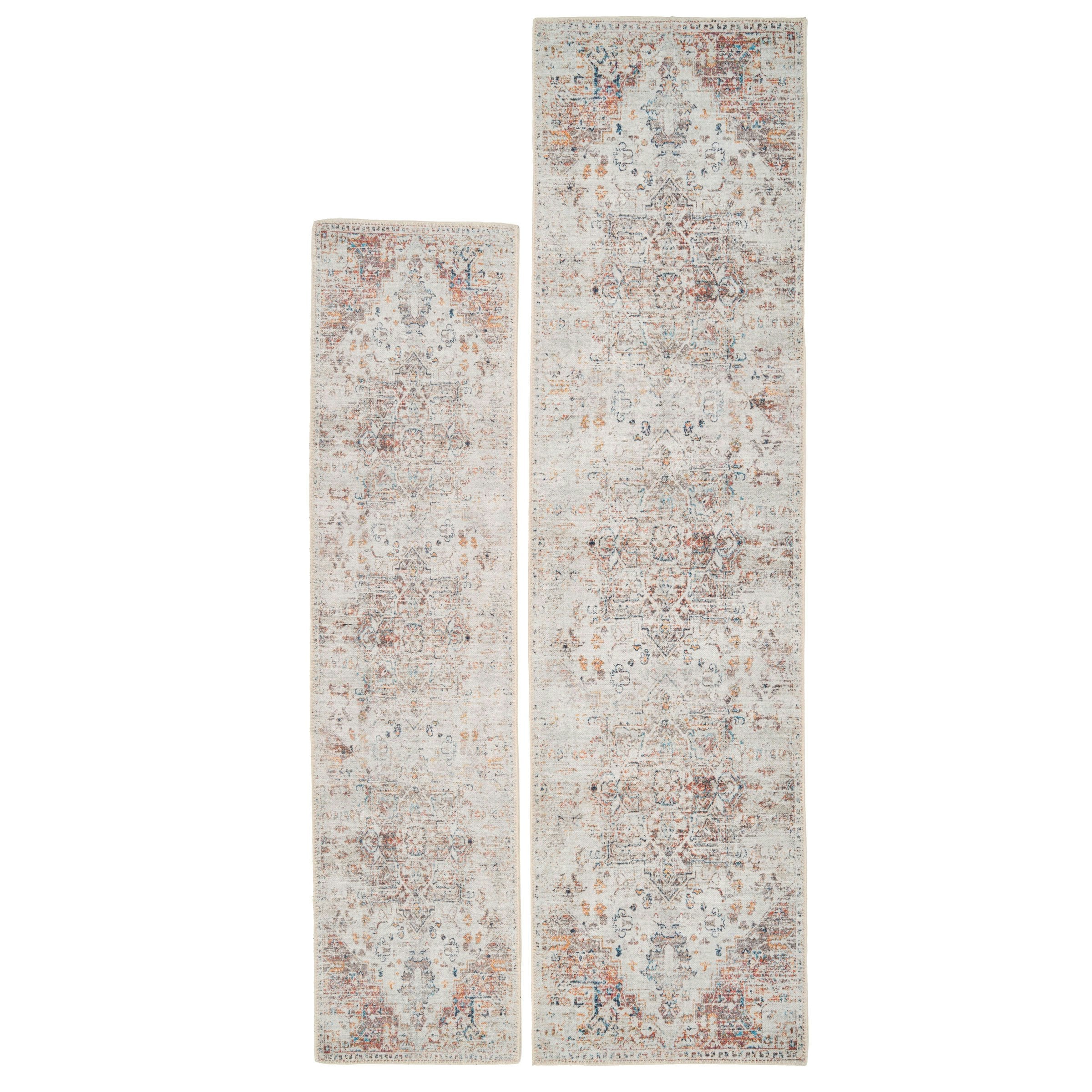 KUKOON Cream Multicolour Floral Medallion Non Slip Washable Low Pile Runner Rug 60cm x 240cm | Cream