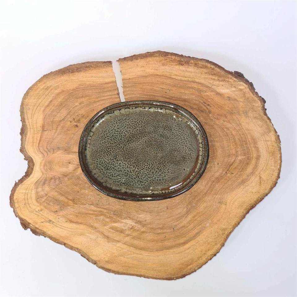 Yorkshire Bonsai 18cm Glazed Drip Tray Oval Green