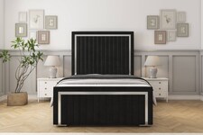 Sloomy Boston Chrome Black Plush Bed Frame With 50" Upholstered Headboard 5' King