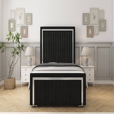 Sloomy Boston Chrome Black Plush Bed Frame With 50" Upholstered Headboard 5' King