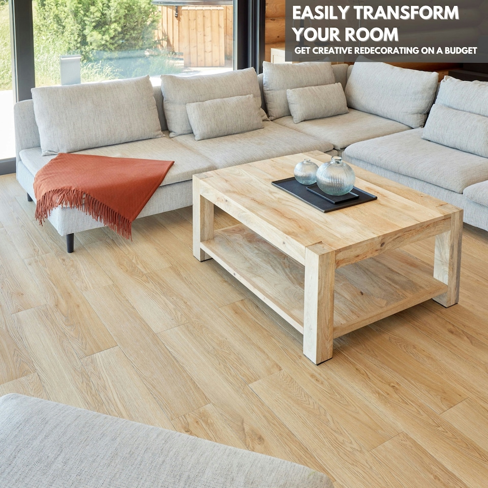 image 1 of Self Adhesive Floor Planks | 5.9x35.9in (91.4x15.2cm) Each | Peel & Stick Vinyl Flooring | Beige Wood Effect | Easy DIY | Stick On Tile Planks | Brown | 1.39 sqm