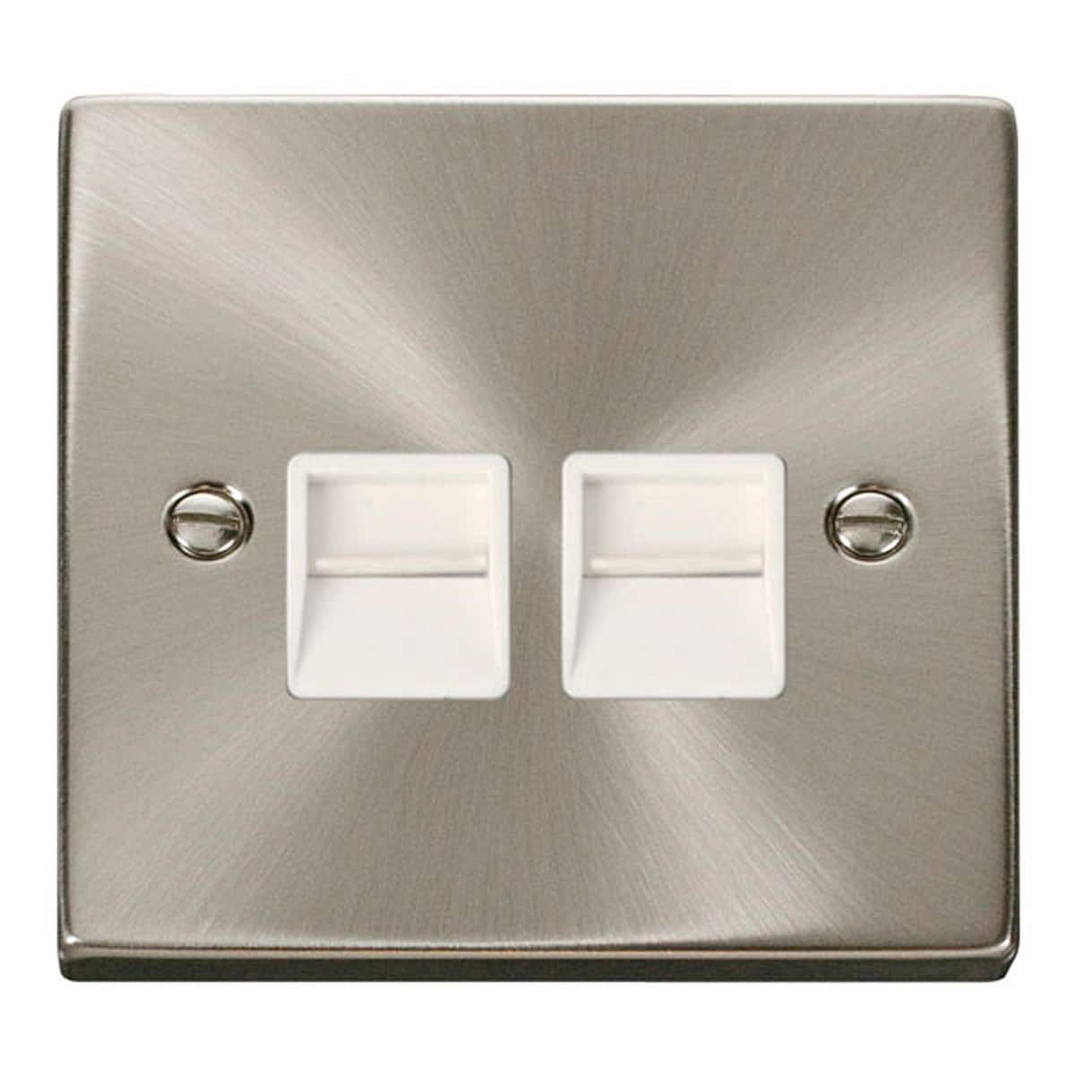 SE Home Satin / Brushed Chrome Master Telephone Twin Socket in Metallic Silver