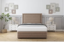 Sloomy Ashford Mink Plush Divan Bed With Mattress 2 Drawers Left Side With 54" Floor Standing Headboard & 12" Matching Footboard 6' Super King | Brown | Mink | Super King | 1