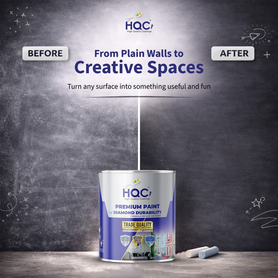 image 1 of HQC Blackboard & Chalkboard Paint - Easy Clean, Writable & Erasable Surface - White - 5L