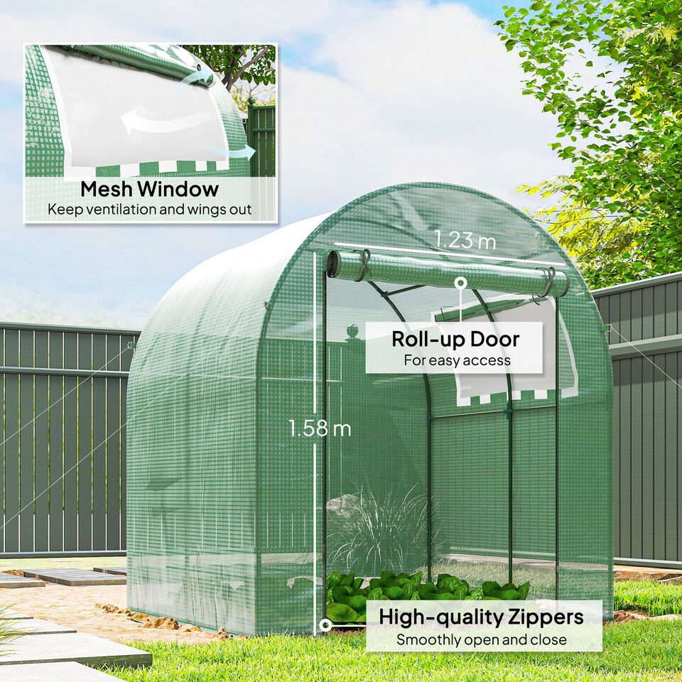 image 1 of Outsunny Walk in Polytunnel Greenhouse with Roll-up Window and Door, Green
