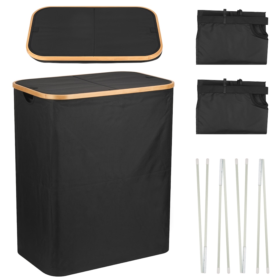 image 1 of 140L Foldable Laundry Basket with Lid, Polyester Clothes Hamper