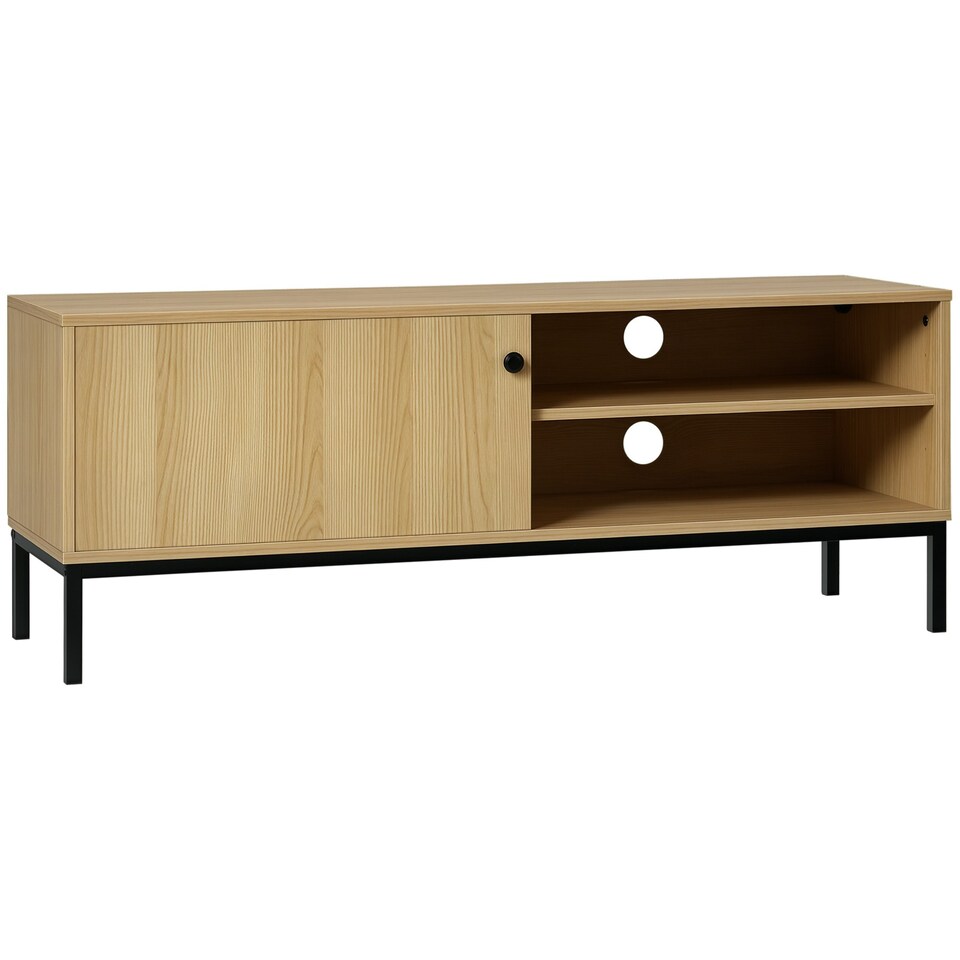 image 1 of HOMCOM TV Stand Cabinet with Sliding Door for Living Room Natural