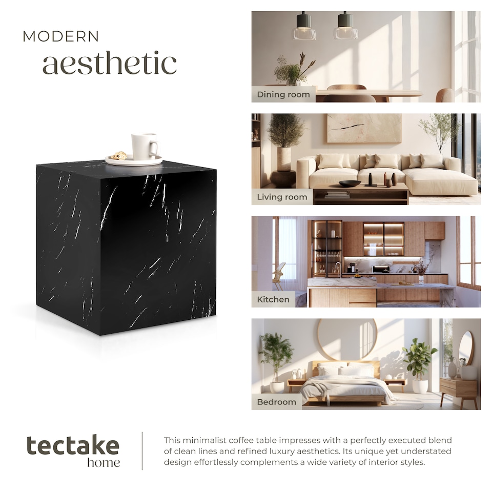 image 1 of Coffee Table Lasley in a Modern Minimalist Cube Design with Luxury Materials | Black | Black marble look | 45 x 45 x 50 cm | 1