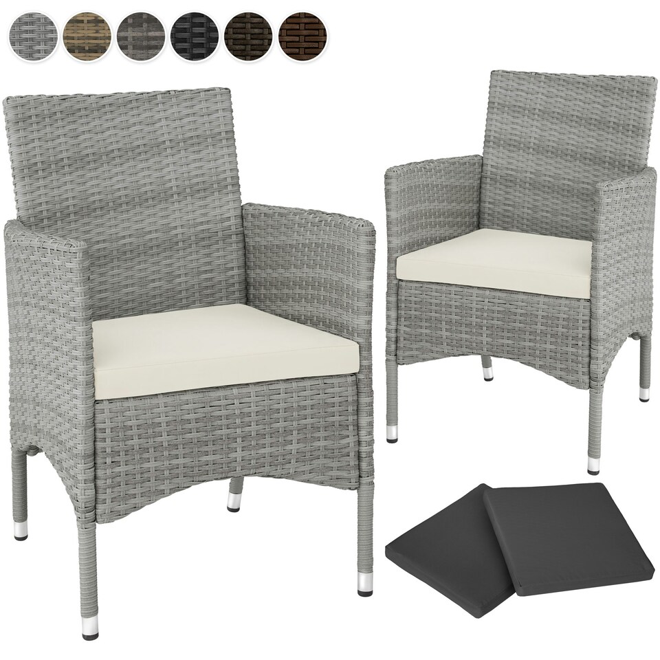 image 1 of Garden Chair Nantes Set of 2 - durable polyrattan, 2 sets of cushion covers Black | Beige