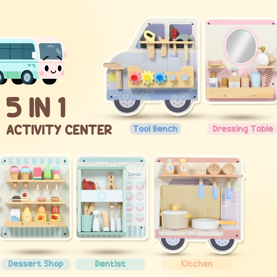 image 1 of AIYAPLAY Wooden Truck Busy Board, Activity Wall Panels for Kids, 5 in 1 Sensory Wall Toys, Early Educational Learning Toys for Daycare, Playroom, Home, for Toddlers, Boys and Girls 3 Years+