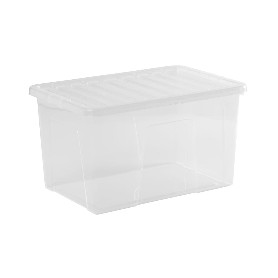 image 1 of Wham Crystal 5 x 60L Stackable Plastic Storage Boxes with Lids Clear