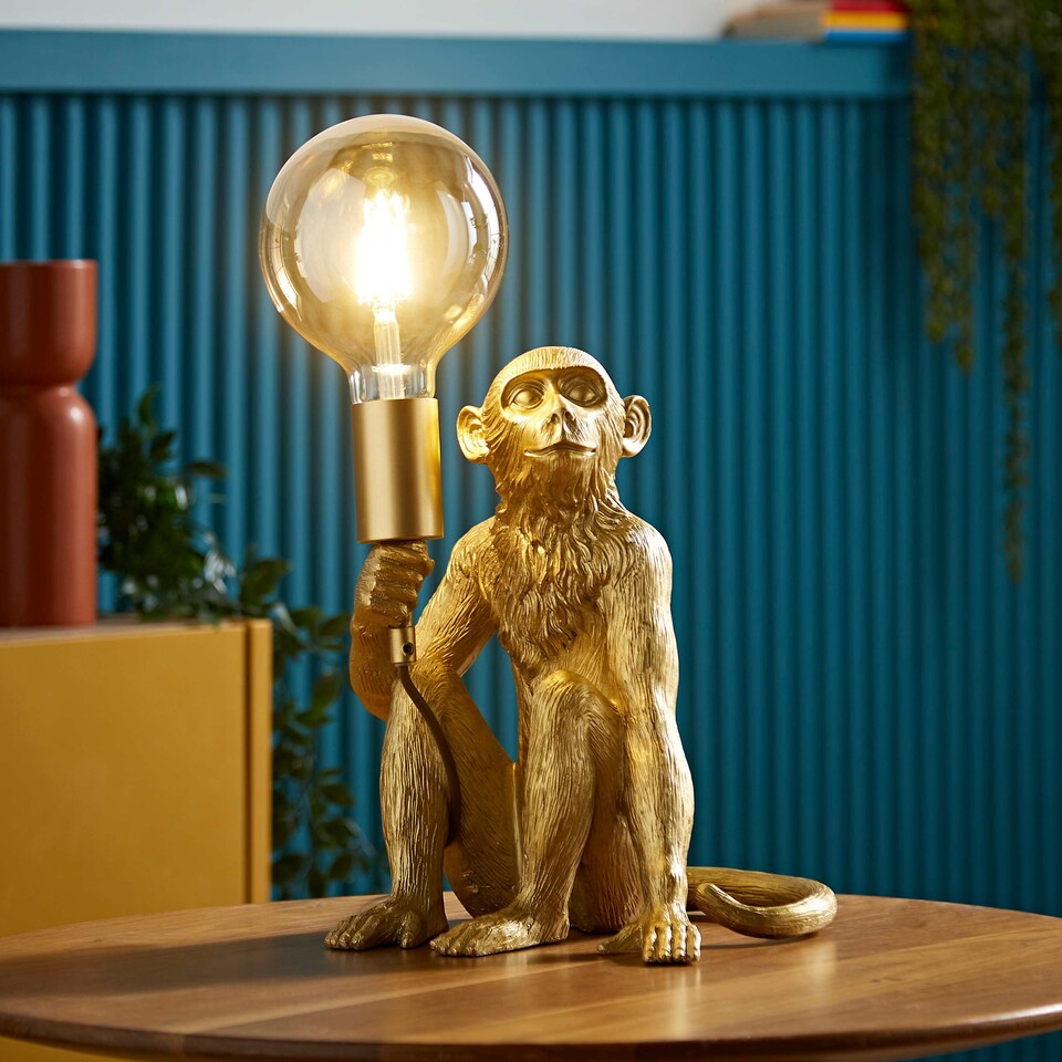 image 1 of ValueLights George Monkey Gold Table Lamp & Bulb | Gold