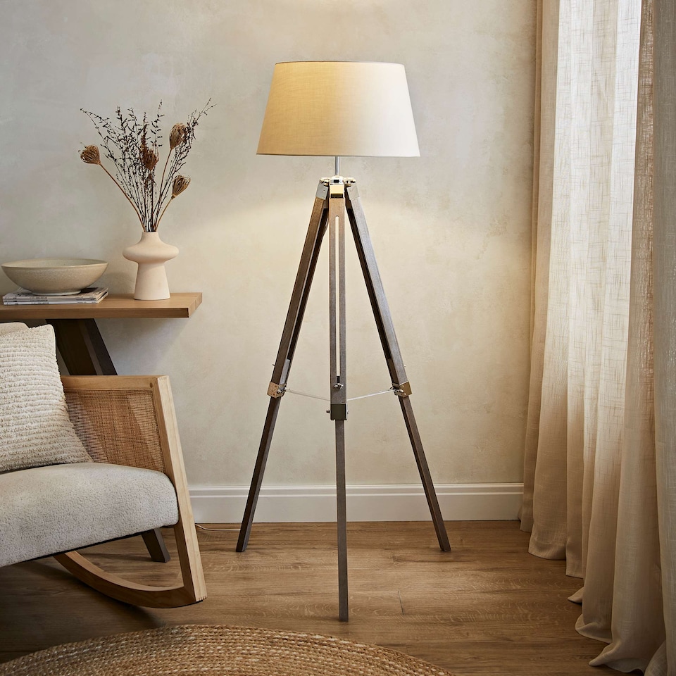 image 1 of ValueLights Clipper Brown Floor Lamp With Beige Shade