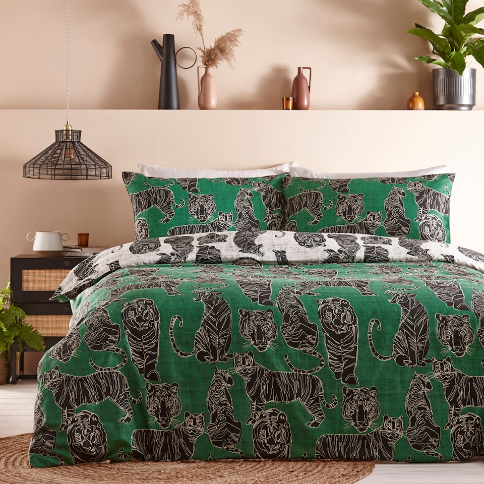 image 1 of Furn Wildcat Reversible Duvet Cover Set | Green | Jungle Green | King | 1