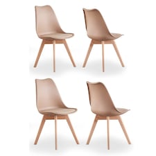 Set of 4 Scandinavian Dining Chairs with Leather Cushions Solid Wood Legs Bronze | Vanilla