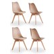 image 1 of Set of 4 Scandinavian Dining Chairs with Leather Cushions Solid Wood Legs Bronze | Vanilla
