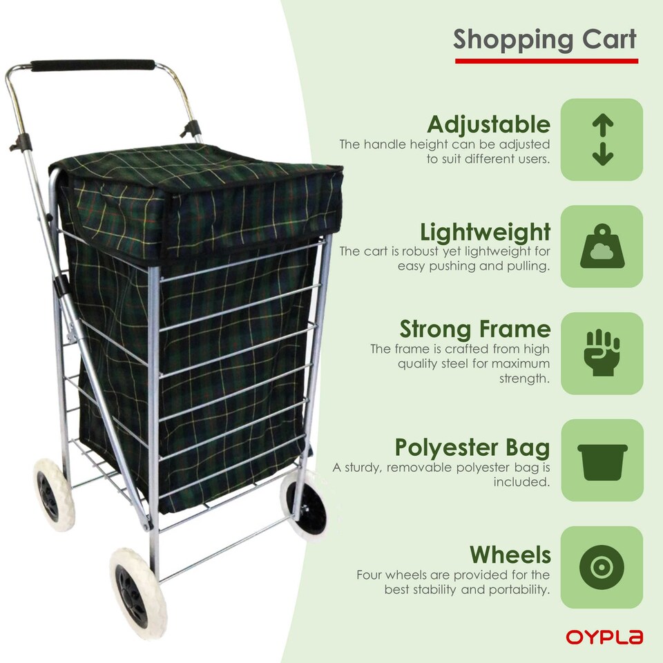 image 1 of 4 Wheel Folding Shopping Trolley Bag Cart Market Laundry