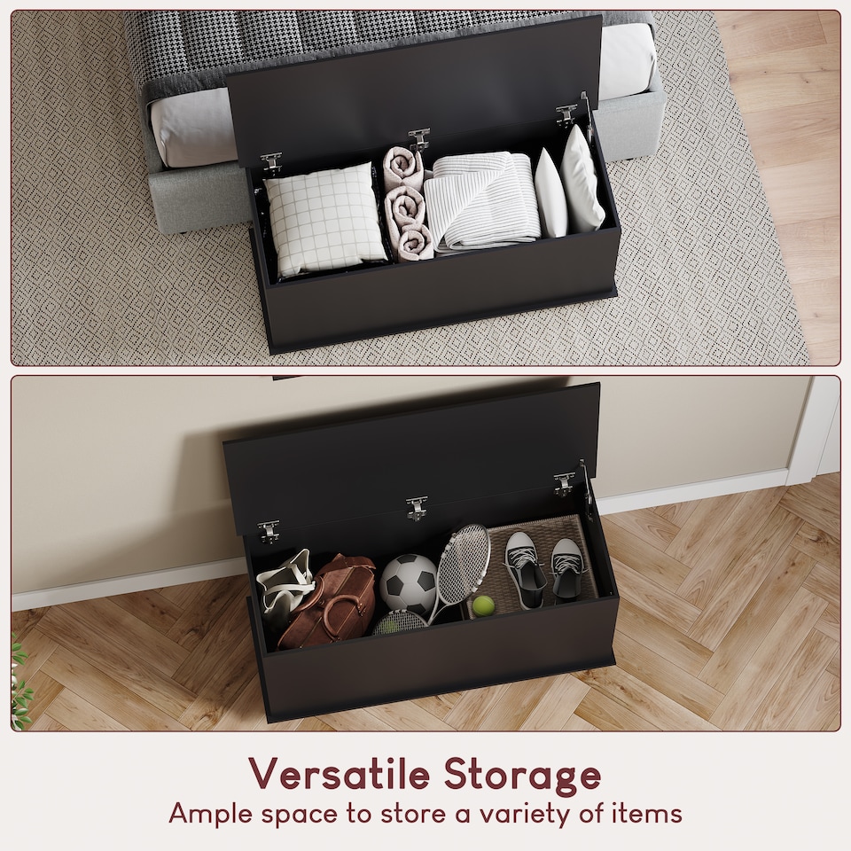 image 1 of Vida Designs Leon Storage Ottoman Bedroom Hallway Chest Bench, Black | Black | Black