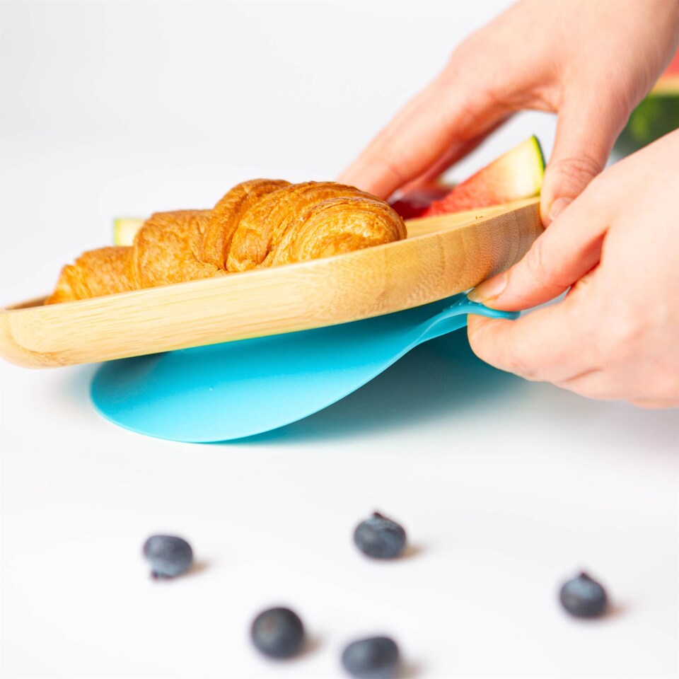 image 1 of Tiny Dining Bamboo Suction Plate - Blue - Divided Non-Slip Bamboo Self-Feeding Baby Weaning Plate | Blue | Blue