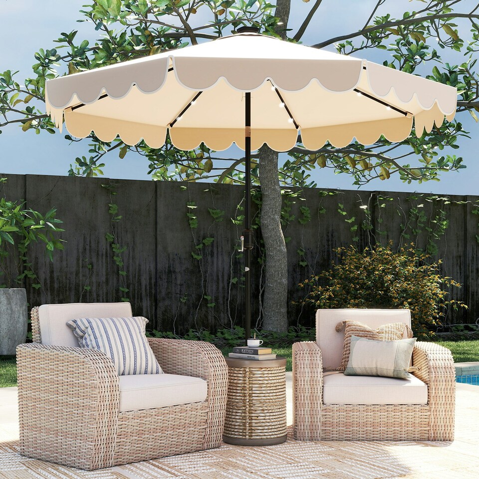 image 1 of COSTWAY 10FT/3M Solar Garden Parasol Sun Shade Canopy Beige Cream