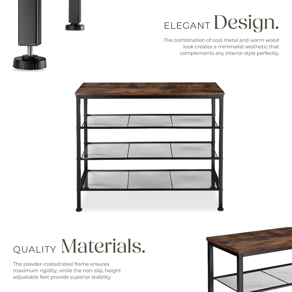 image 1 of Shoe Rack Newport - surface shelf and 3 grid shelves, industrial style | Brown | Industrial wood dark, rustic | 80,50 x 30,50 x 72,50 cm | 1