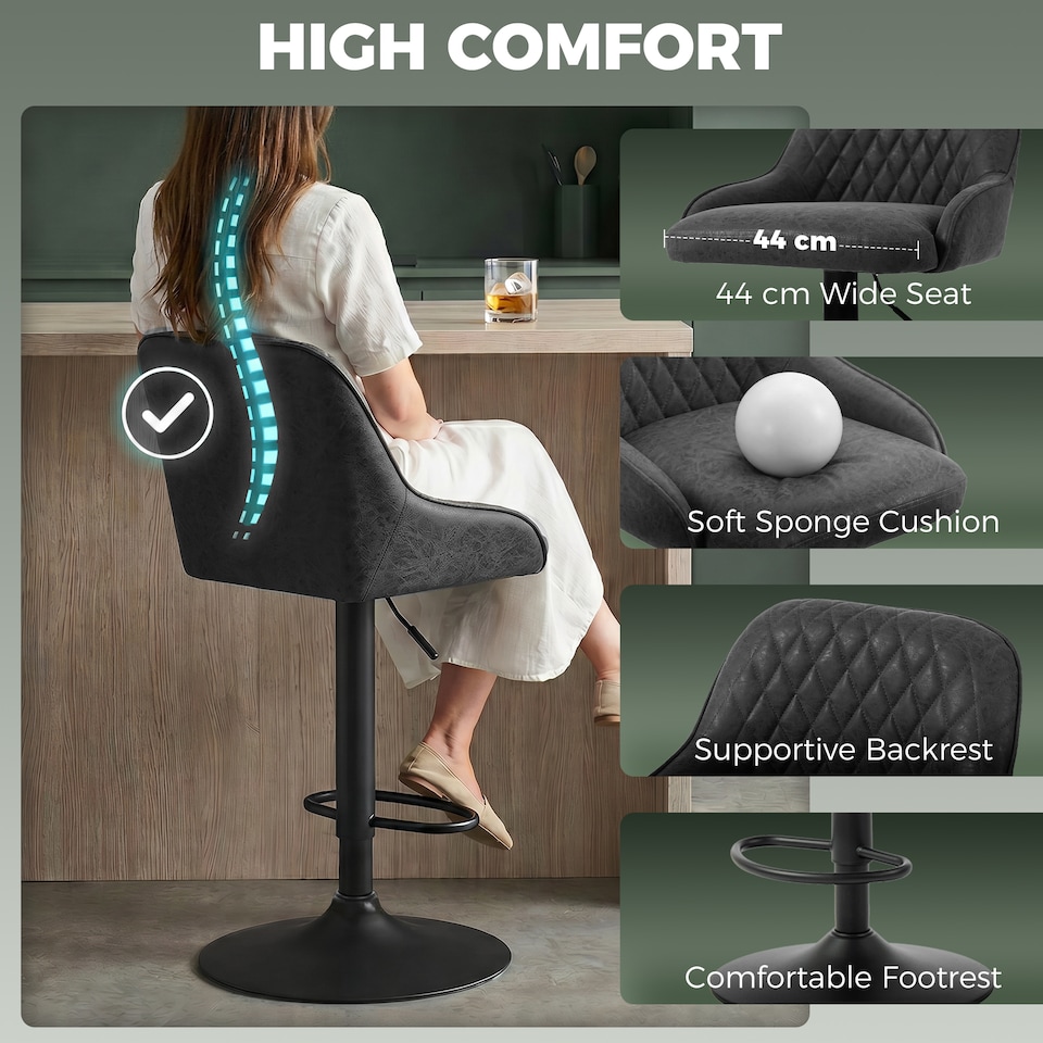 image 1 of HOMCOM Bar Stools Set of 2 Adjustable Swivel Counter Height