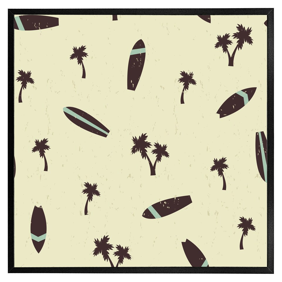 image 1 of Surf board & palm silhouettes (Picutre Frame) Brown | Oak | M
