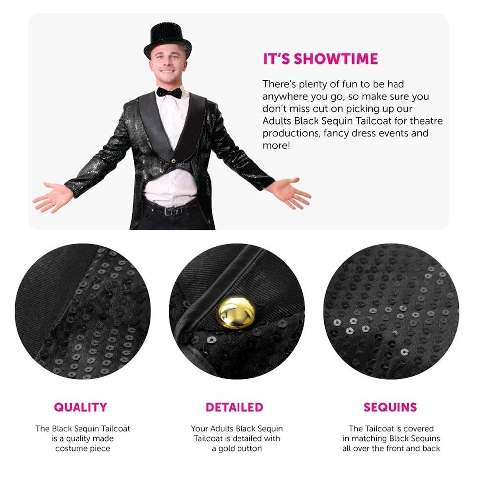 image 1 of Black Sequin Tailcoat | Black | XL