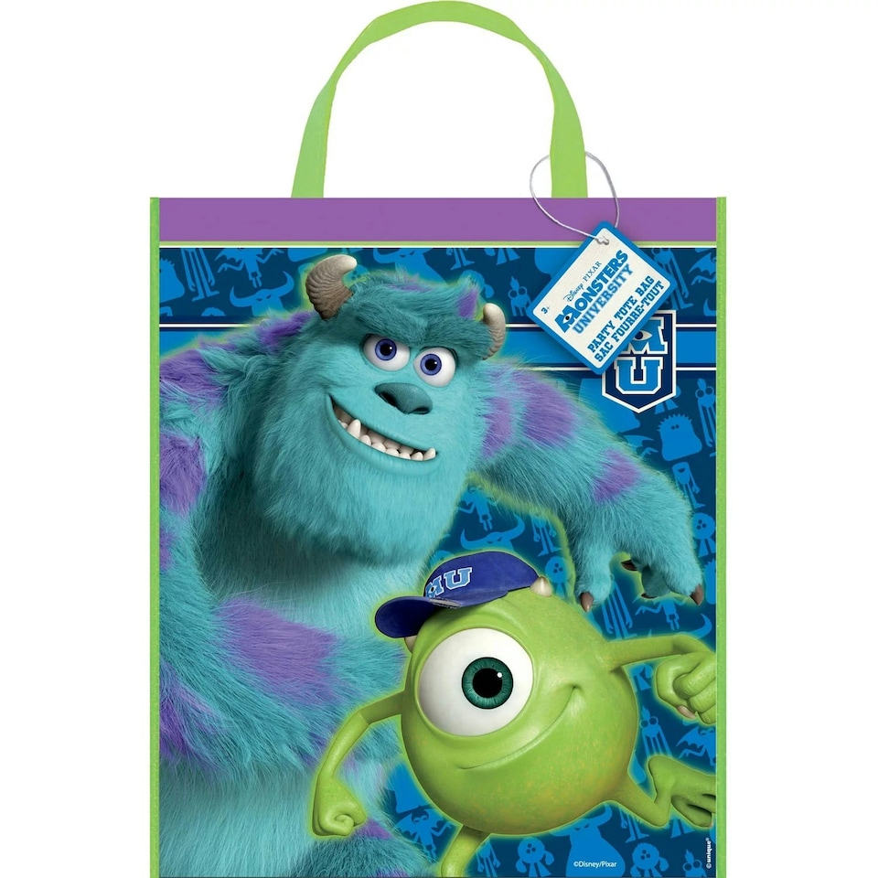 Monsters University Collage Plastic Party Bags - Green/Blue - L