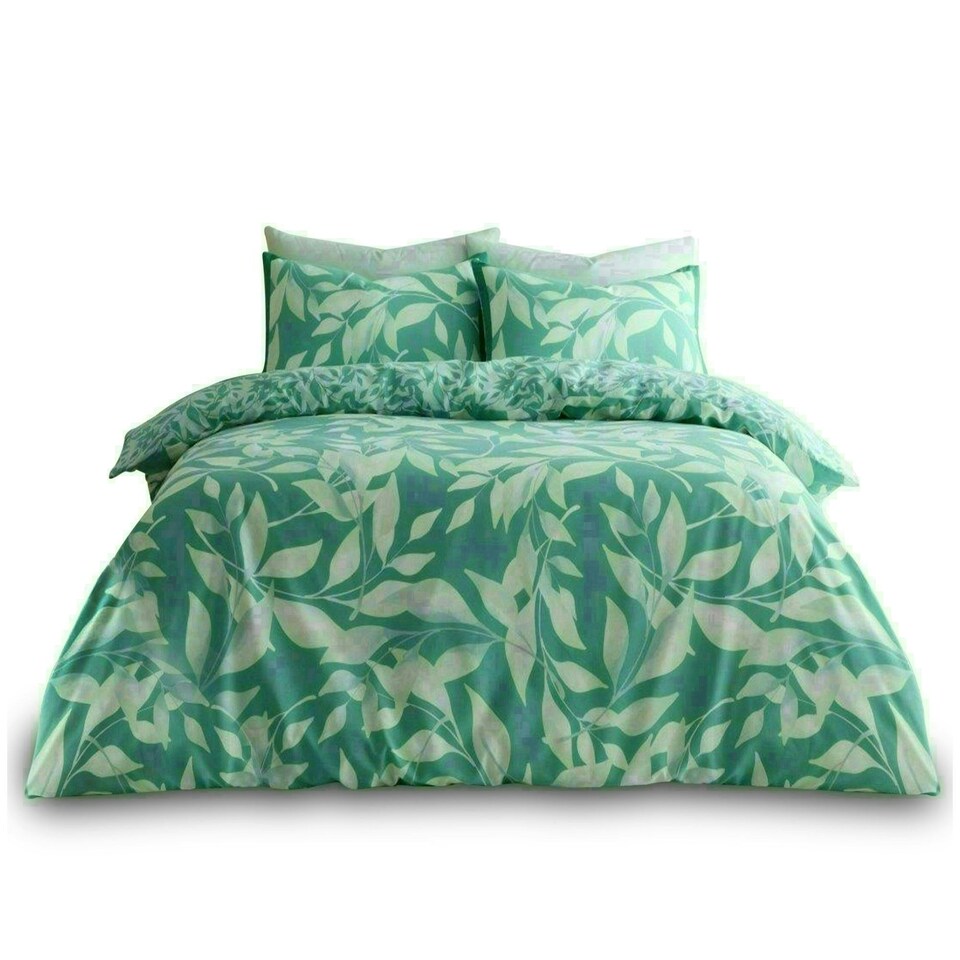 image 1 of Canyon Leaf Printed Duvet Cover Set Reversible Polycotton Beddings Green | Single