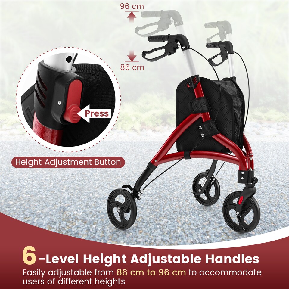 image 1 of COSTWAY Lightweight Walker for Seniors Foldable Rollator Walker-Red
