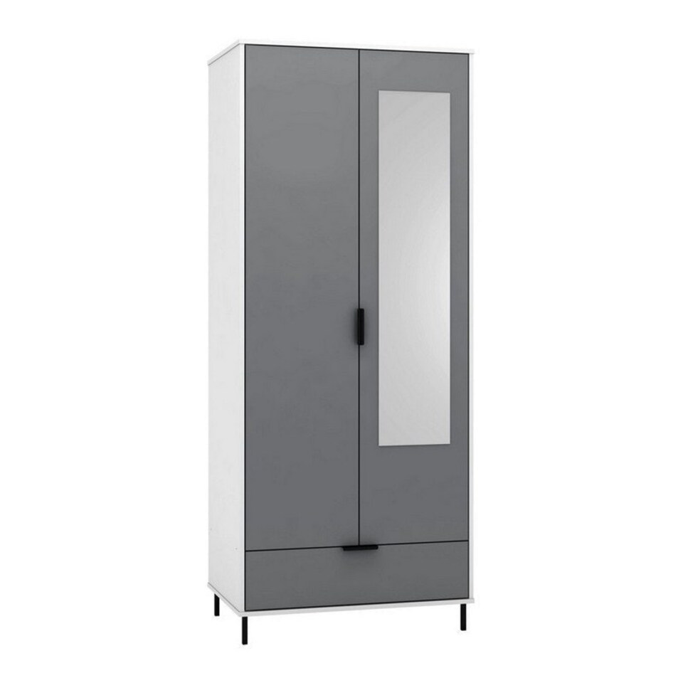 image 1 of Madrid 2 Door 1 Drawer Mirrored Wardrobe - L52 x W81 x H196 cm - Grey/White Gloss Grey