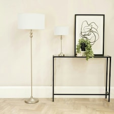 ValueLights Maggie Brushed Chrome Candlestick Floor Lamp with White Shade with LED Bulb