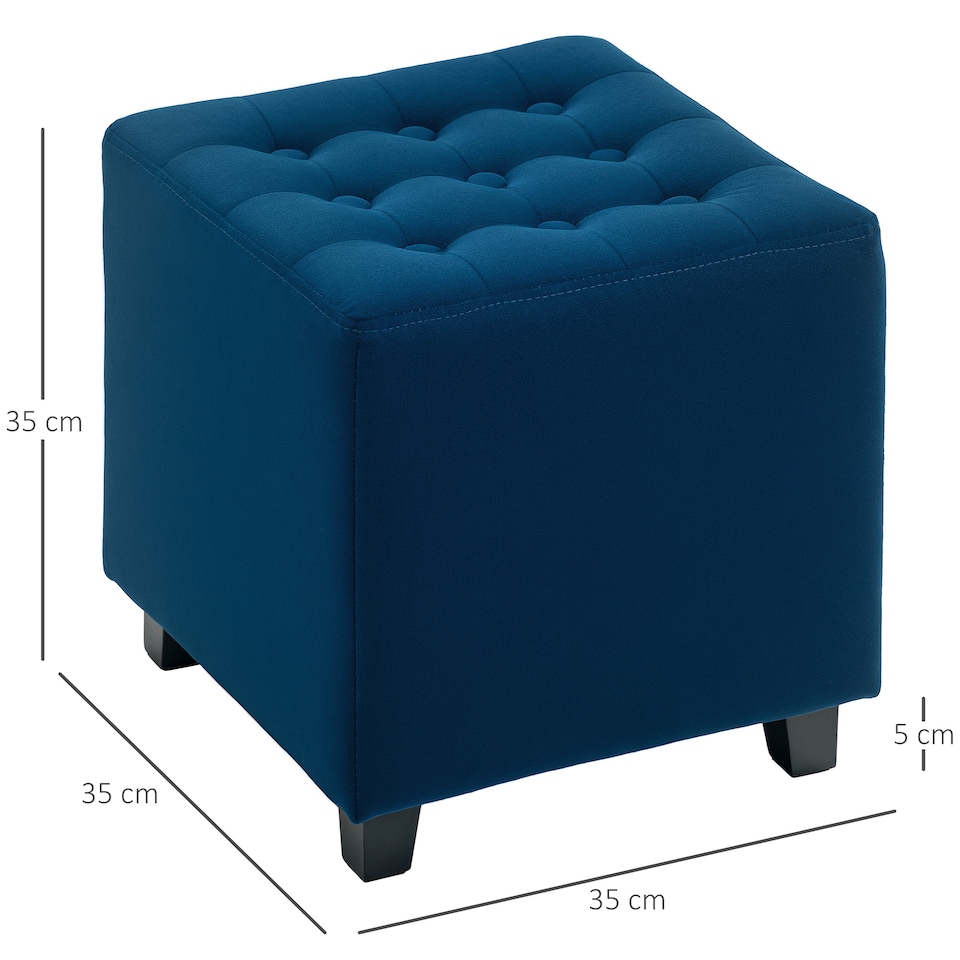 image 1 of HOMCOM Small Footstool Ottoman, Velvet Footrest, Square Foot Stool with Rubber Wood Legs and Padded Seat for Living Room, Bedroom, Entryway, 35 35 35cm, Blue | Blue | 1
