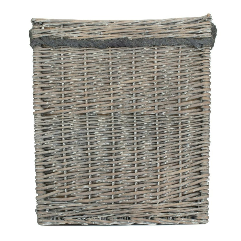 image 1 of Large Wicker Grey Wash Square Hessian Lined Log Basket